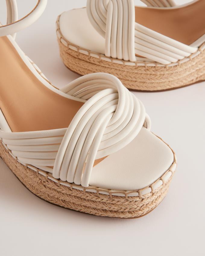 Sandale Ted Baker Cross Strap Espadrille Wedge Blanche Femme | XBW-80177288